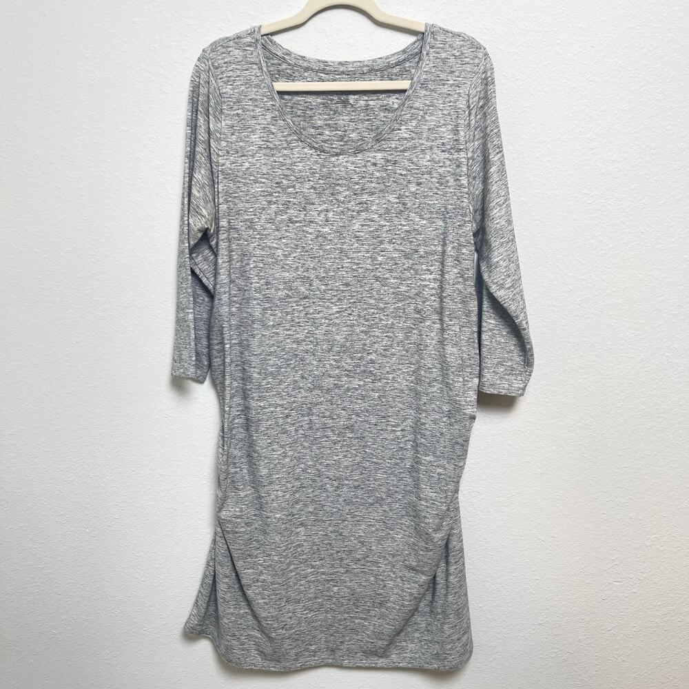 Liz Lange Maternity XXL Heathered Gray Ruched Side 3/4 Sleeve Dress Stretch Knit